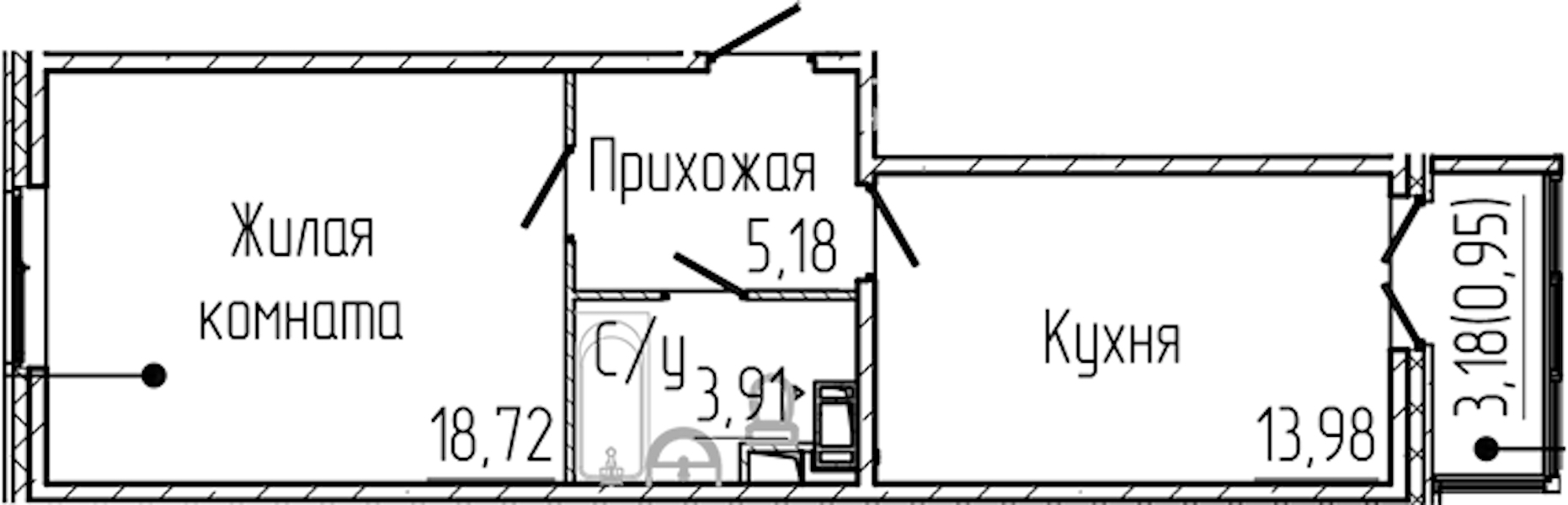 1-комнатная квартира 42.74 м², 7/8 эт., ЖК «SERTOLOVO PARK»